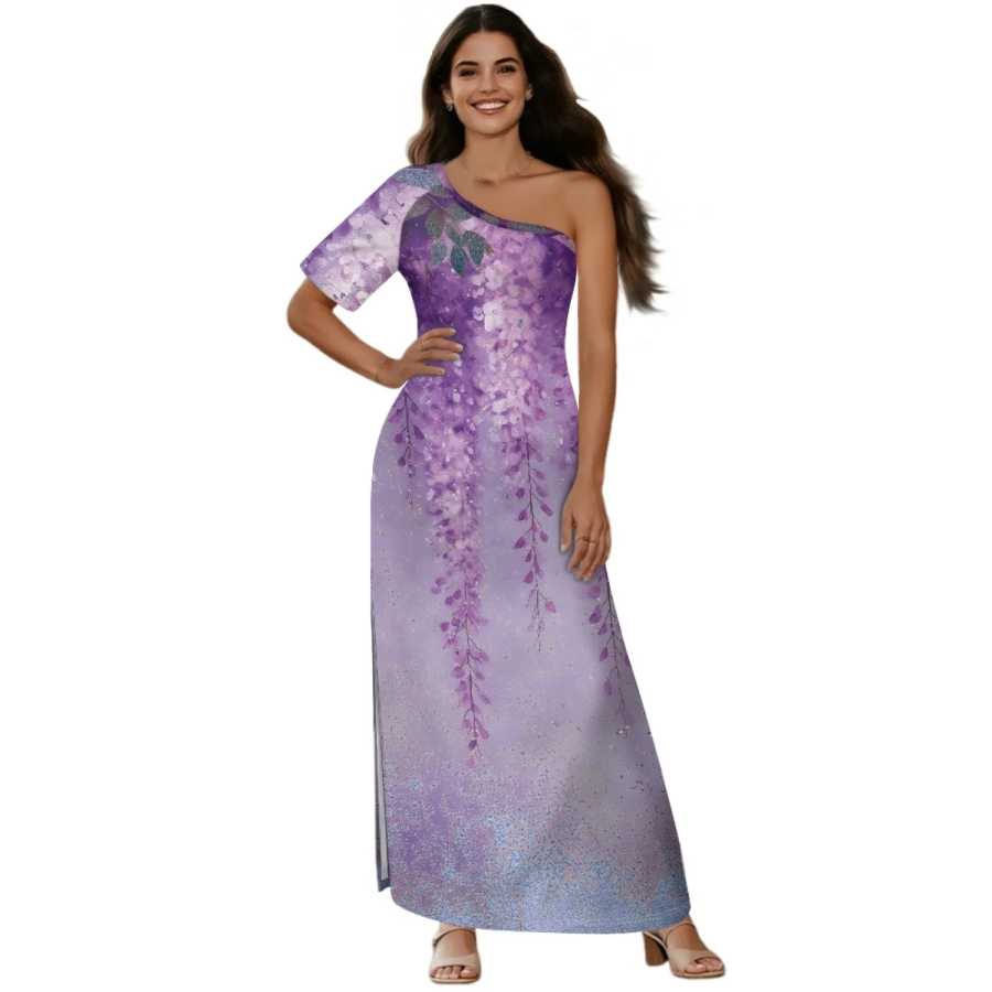 Женское платье с короткими рукавами, открытыми плечами и асимметричным дизайном, с высоким разрезом по подолу Индивидуальные платья