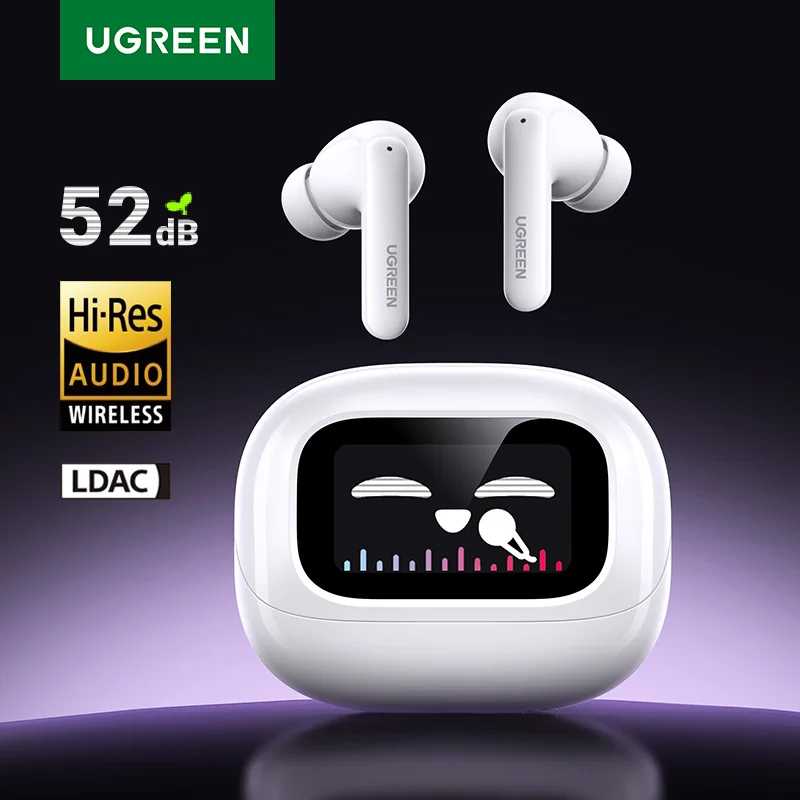 UGREEN LCD полноцветный смарт-экран беспроводные TWS Bluetooth наушники вкладыши 52 дБ активное шумоподавление ANC наушники вкладыши Портативное аудио и видео