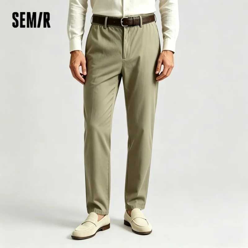 Мужские брюки Semir из хлопка и льна 2026, свободного кроя, прямые, однотонные, с эластичным поясом, городской повседневный стиль, мягкие и удобные на каждый день Брюки