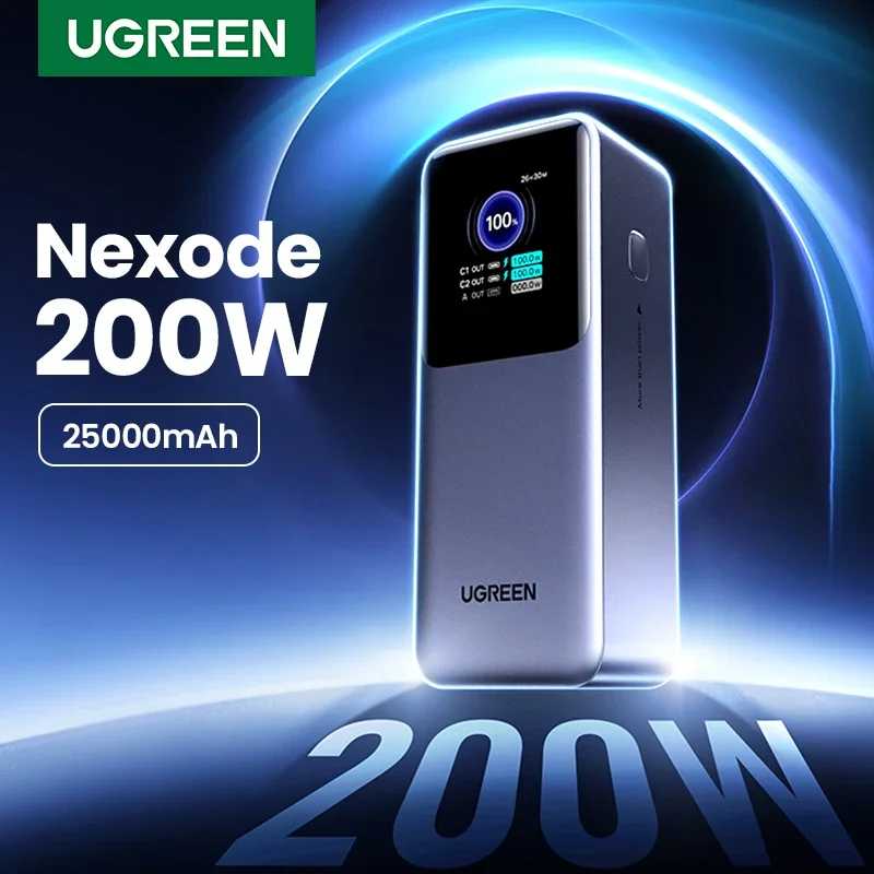 UGREEN Nexode 200 Вт 25000 мАч Power Bank Портативный внешний аккумулятор PD PowerBank для Macbook Pro для iPad Электростанция с быстрой зарядкой Аксессуары для мобильных телефонов