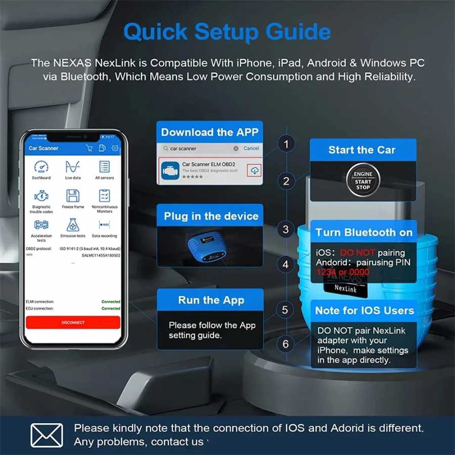 Фотография №3 товара Диагностический сканер NEXAS для мотоциклов, Bluetooth 5,0, OBD2, устройство считывания